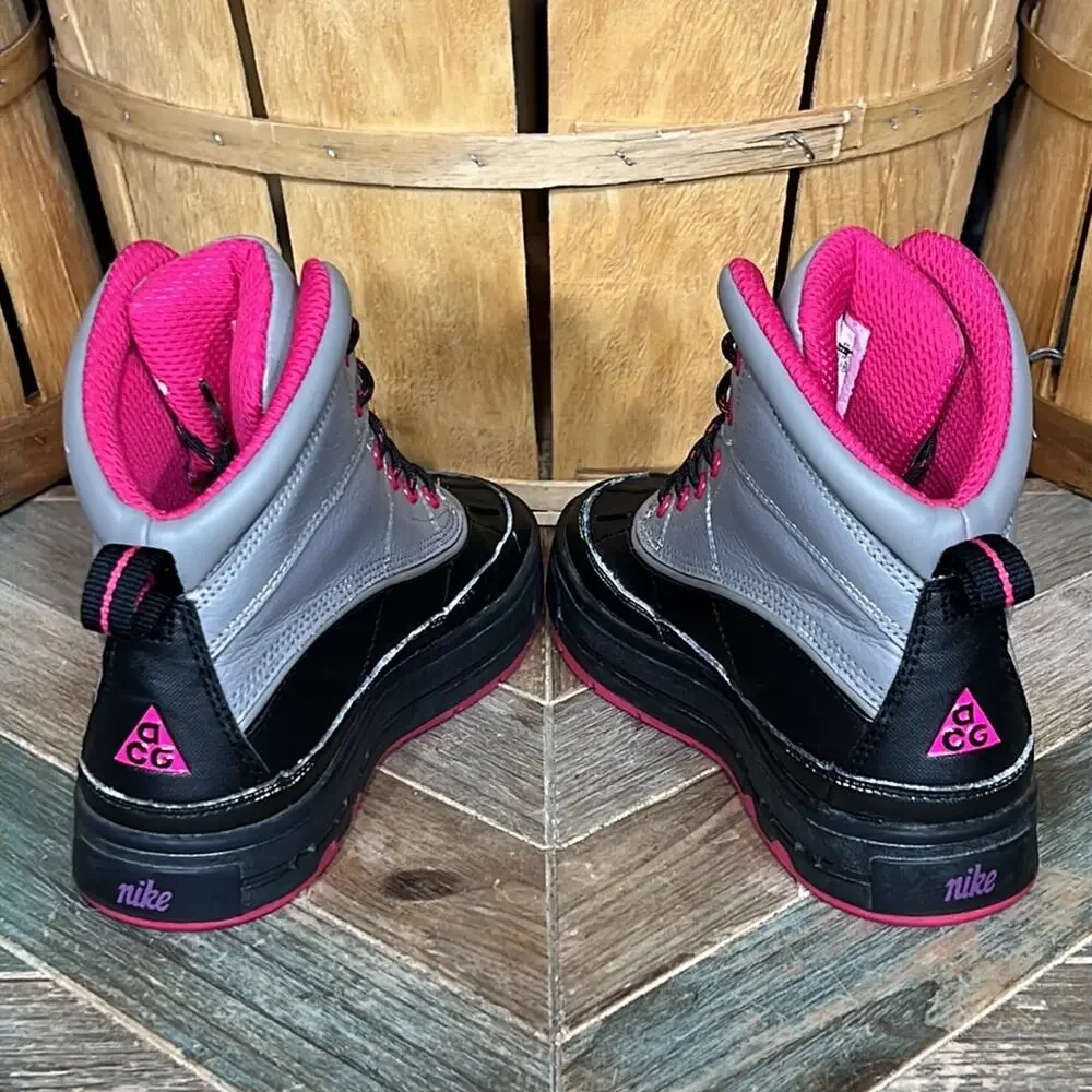 Nike ACG Woodside Leather Gray Pink Black Waterproof Lace-Up Boots Girls Size 5